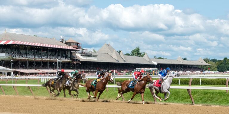 Horses running at Saratoga Springs Race Course