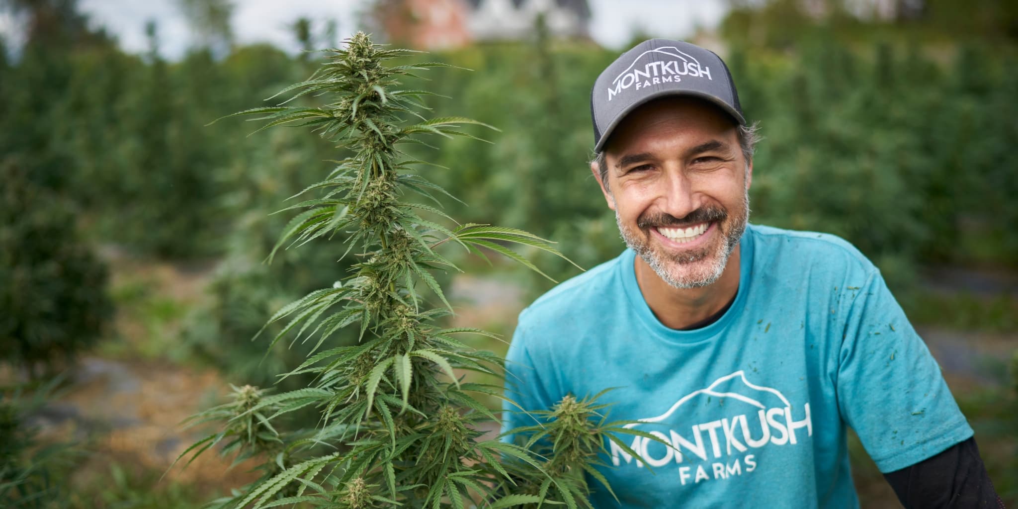 Ethan Zohn in the cannabis field at Montkush Farms
