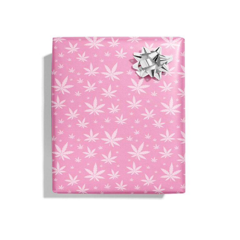 KushKards Pink Pot Leaf Wrapping Paper